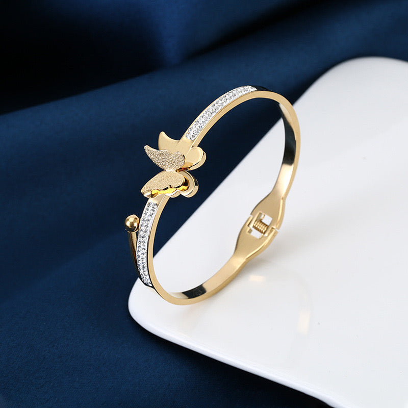 Gold-Toned Butterfly Bracelet with Dazzling Stones