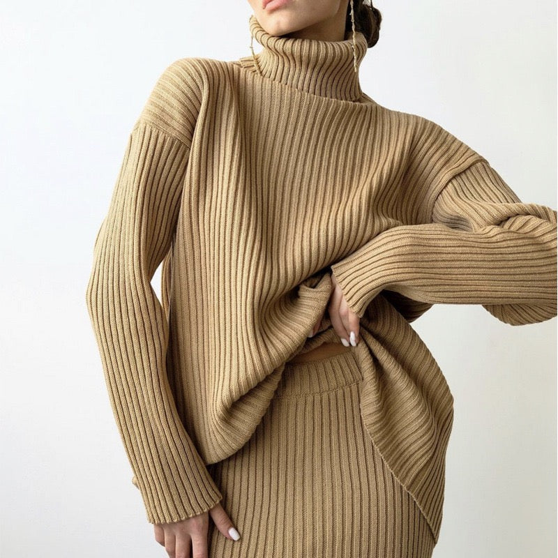 Luxe Knitted High-Collar Sweater Set