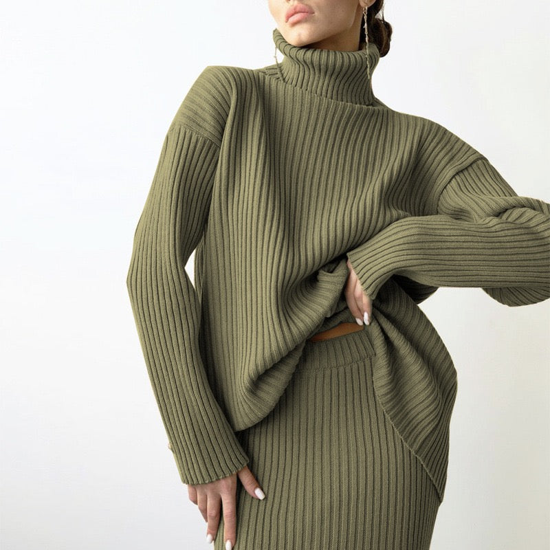 Luxe Knitted High-Collar Sweater Set