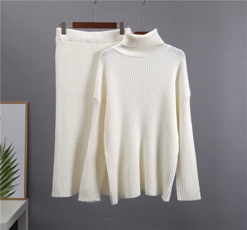 Luxe Knitted High-Collar Sweater Set