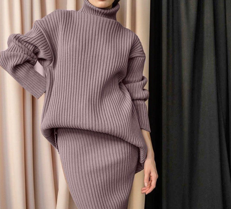 Luxe Knitted High-Collar Sweater Set