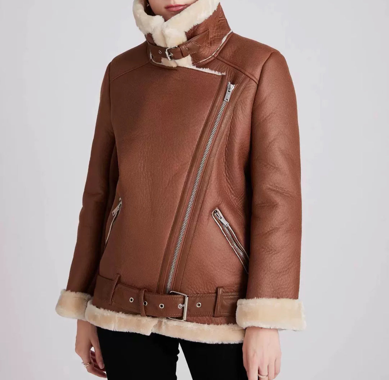 Contrast Hooded Faux Shearling Jacket