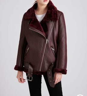 Contrast Hooded Faux Shearling Jacket