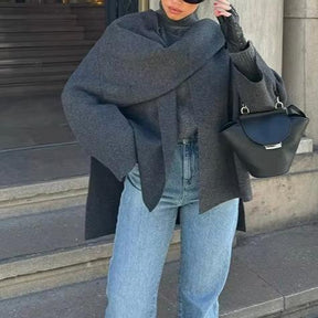 Knitted Wool Trench Coat with Scarf